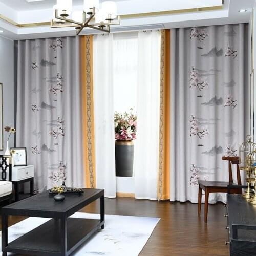 Cotton Linen Magnolia Flower Seamless Stitching Embossed Jacquard Blackout Curtains for Living Room Dining Room Bedroom