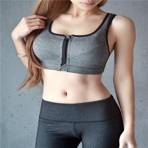High quality Running Women Sports Professional Absorb Sweat Front zipper Bra Fitness Top Letters Sexy Bra Gym Fitness Crop Bra