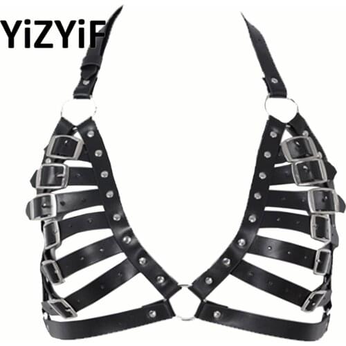 Women Chest Bondage Harness Lingerie Punk Gothic Harajuku Sexy Body PU Leather Harness Bra Erotic Body Cage Bra