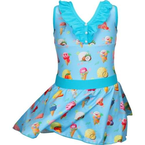 3-11Y Summer Girls Swimming Bikini Dress One Piece V Neck Ice Cream Clown Bathing Suit Swimwear Tankni Beach Dress Kid Beachwear