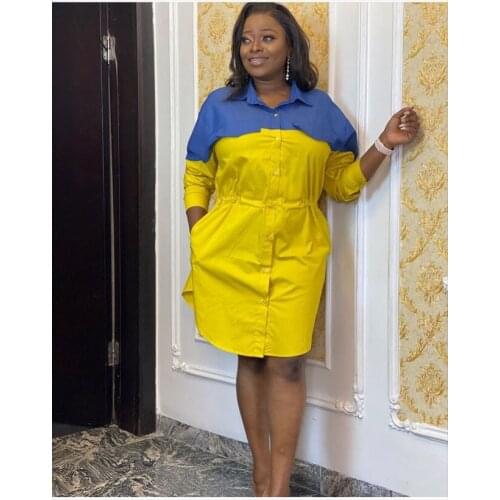 VAZN 2021 Autumn Elegant Shirt Patchwork Dress Young Full Sleeve Dress Nature Straight Daily Free Women For Evening Robe