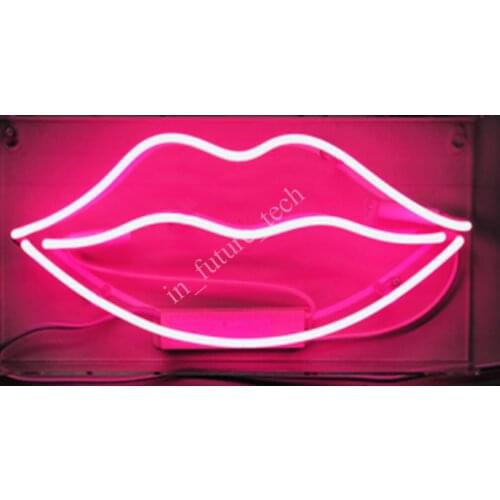 14“ Lips Pink Acrylic Custom Neon Light Lamp Sign Beer Bar Handmade Real Glass Decorate Home Wall Room Windows Tube Artwork