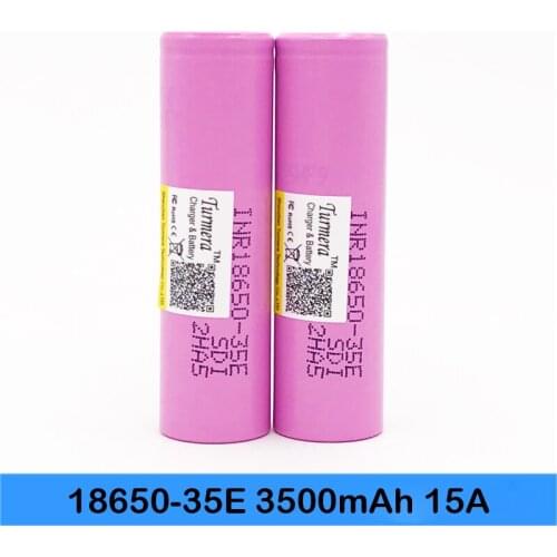 Turmera 18650 35E 3500mAh Battery 15A 18650 Lithium Batteries for 12V 16.8V 18V 21V 25V Drill Screwdriver Battery and E-bike Use