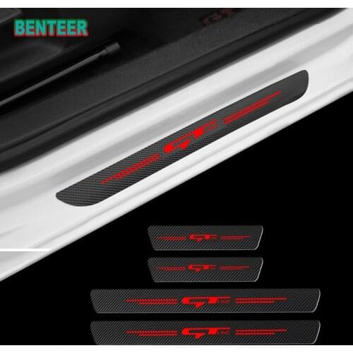 4pcs Carbon Fiber Car Door Sills Protector Sticker For Kia Forte Ceed Stinger Shuma Rio Sportage Soul Cerato Accessories