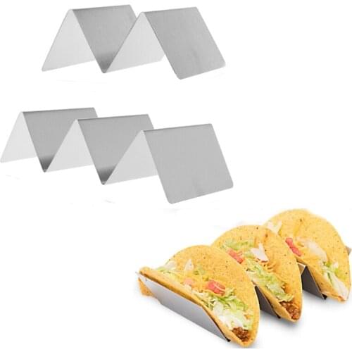 B0KB Wave Shape Stainless Steel Taco Holders Food Rack 2-4 Hard Shells Stand