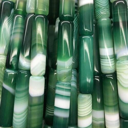 Free shipping Women Fashion Jewelry 8x30mm Green Stripes Carnelian Cylinder Loose Beads FG8892