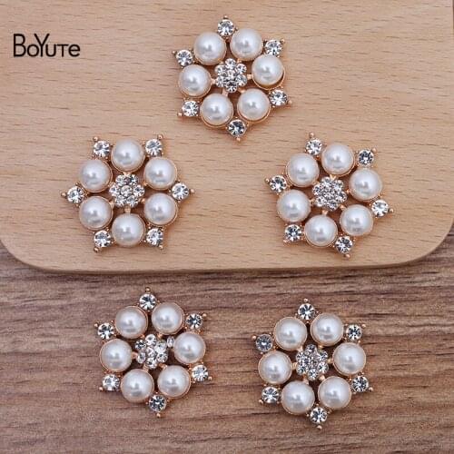 BoYuTe (20 Pieces/Lot) 25MM Pearl Rhinestone Inlaid Flower Materials Factory Direct Sale Handmade DIY Jewelry Accessories