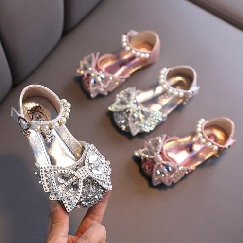 Girls Sequin Lace Bow Kids Shoes Girls Cute Pearl Princess Dance Single Casual Shoe 2021 New Childrens Party Wedding Shoes