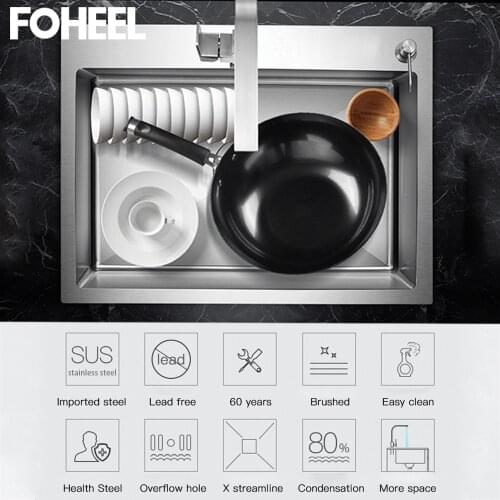 FOHEEL Single Double Triple Kitchen Sink Kitchen Sink Basin Drain Basket And Drain Pip Rectangular Dark Gray and Brushed Nickel