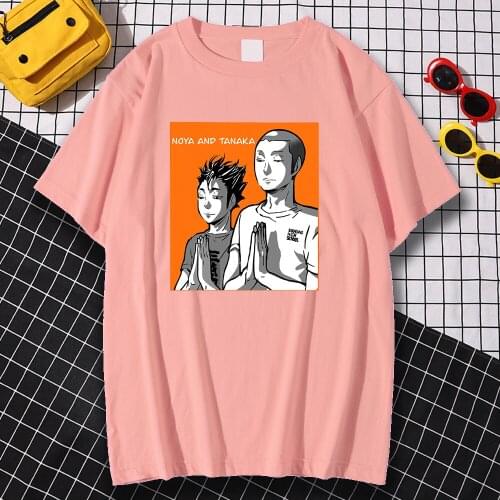 Loose Soft Mens T Shirts Spring Summer T-Shirts Haikyuu Noya Tanaka Anime Print Clothes Oversized Comfortable Tees Shirts Man