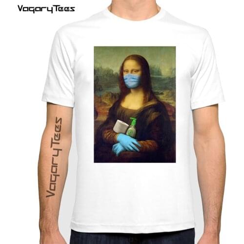 Summer T-Shirt men 2020 Mona Lisa Funny Monalisa Mask Tshirt O-neck Graphic T Shirt Short Sleeve Tees Printed Harajuku