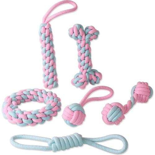 Pet Dog Puppy Cotton Chew Knot Toy Durable Braided Bone Rope Creative Dog Toys Cat Toys Multiple Shapes Teeth Cleaning Wholesale