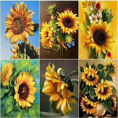 GATYZTORY 40x50cm Framed Oil Painting By Numbers Sunflower Flower Kits For Adults Acrylic Paint Drawing Canvas Diy Picture Wal