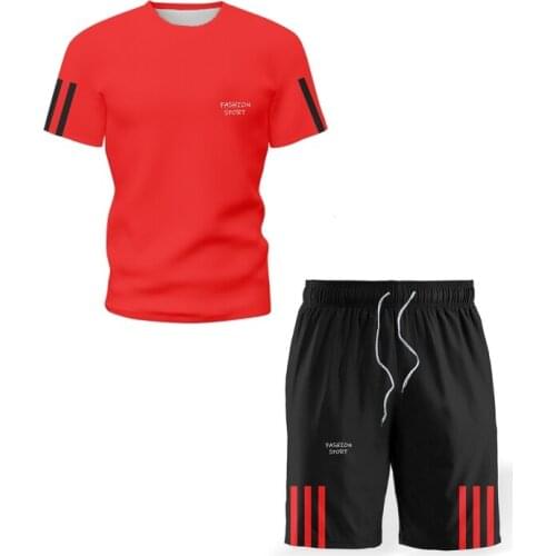 2021 Summer NEW Mens Set T-Shirt Summer Casual Short Sleeve Pants Suits New Sports Running Set Streetwear Solid Color Tshirts