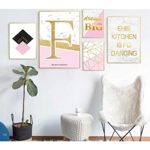 Fashion Geometry Canvas Painting Dream Big Wall Art Print Marble Quote Home Decor