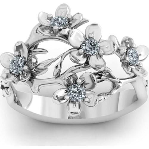 Fashion Women Rings 2021 Female Jewelry Accessories Silver Color Wild Retro Plum Flower Rhinestones Zircon Rings