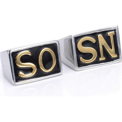 2Pcs SONS fashion Gold and silver color stainless steel mens rings Size US7-15