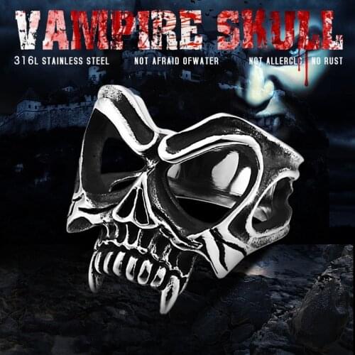 BEIER Unique 316L stainless steel Gothic Casting Evil Damn Vampire Skull mark Ring Punk jewelry for man free shipping BR8-510