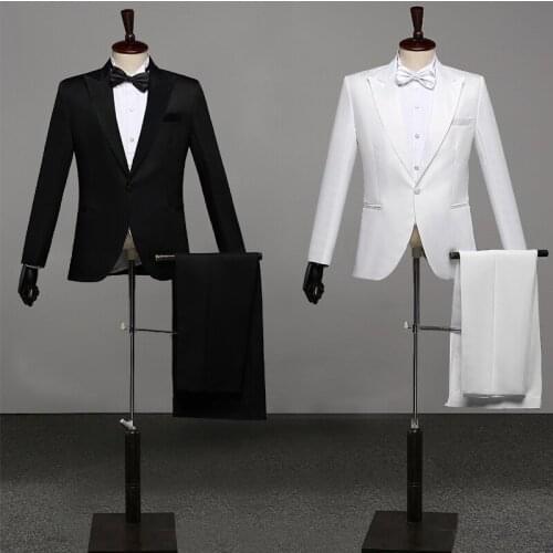 Men Prom Suits MenS Shawl Lapel White Black Two-Piece Jacket Pants Suit Slim Evening Party Stage Show Performance Wedding Suit