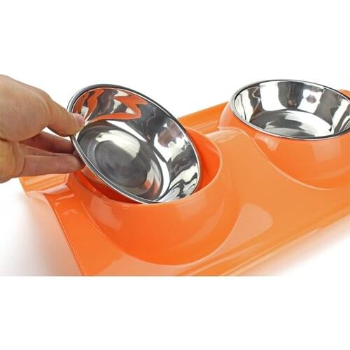 STAINLESS DOUBLE FOOD WATER PET FEEDING BOWL DOG PUPPY CAT KITTEN NON SLIP DISH For Dogs And Cats