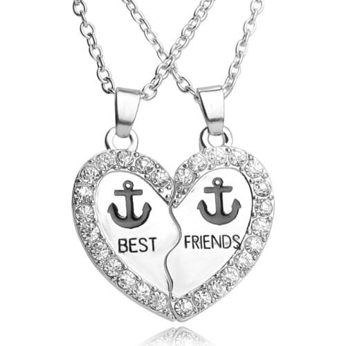 Lureme Heart with Rhinestone Pendant Necklaces Best Friends Forever Necklace Creative Keepsake Christmas Gift Friendship Jewelry