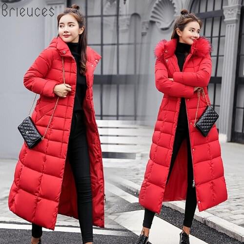 Brieuces winter coat women large fur hooded warm plus size 3XL winter jacket women long parkas free shipping down cotton jacket