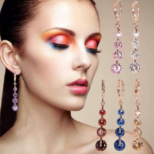 Korean Rhinestones Earrings For Women Girls Fashion Elegant Crystal Hanging Dangle Earrings Vintage Eardrop Accessories Jewelry