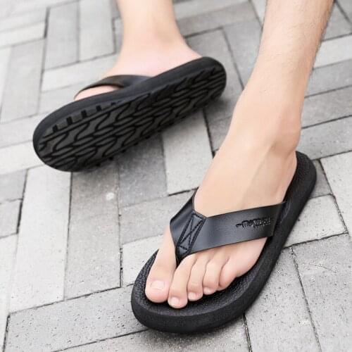 Flip-Flops Mens Summer Youth Leisure Deodorant Rubber Soft-Soled Slippers Black Wild Fashion Trend Latex Leather Sandals