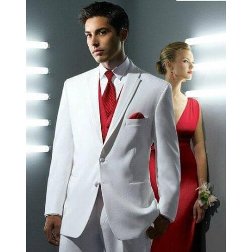 Custom Made White Shawl Lapel Groom Tuxedos Groomsmen Best Man Suit Men Wedding Suits Bridegroom Suit (Jacket+Pants+Vest+Tie)