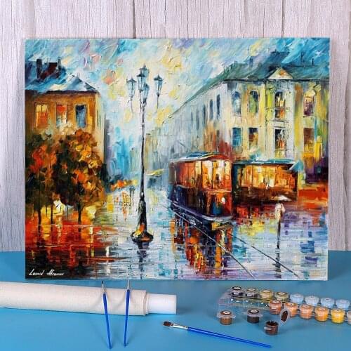 Old Street Paint By Numbers Set Acrylic Paints 40*50 Canvas Pictures New Design Kids Handicraft Wholesale Drawing
