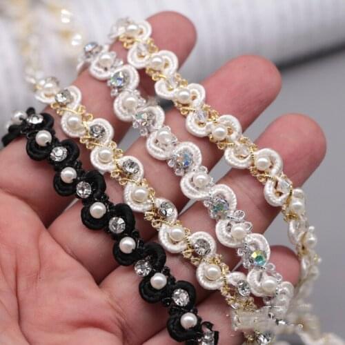 1 Yards Vintage Pearl Beaded Lace Ribbon Trim Fringe Fabric Embroidered Lace Handmade Costume Skirt Sewing Supplies Material