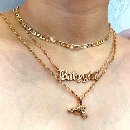JJFOUCS Vintage Zinc Alloy Gun Pendant Necklace Women Men Gold Color Chains Choker Necklaces Jewelry Lover Kpop Collares Collier