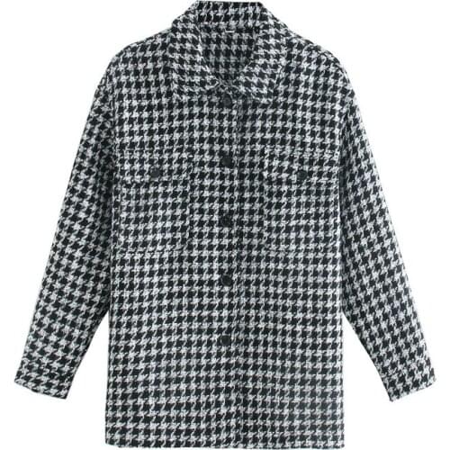 Women Black Plaid Loose Autumn Outwear Jackets Female Vogue Single Breasted Houndstooth Thick Coat Jacket Mujer Chaqueta