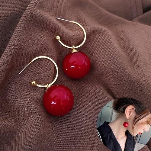 Trendy Simulation Pearl Long Earrings Female White Red Black Round Pearl Wedding Pendant Earrings Fashion Korean Jewelry Earring