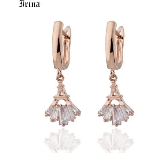 Irina Vintage Wedding CZ Earrings for Women Fashion Costume Jewelry 585 Rose Gold Color Drop Earrings for Gift