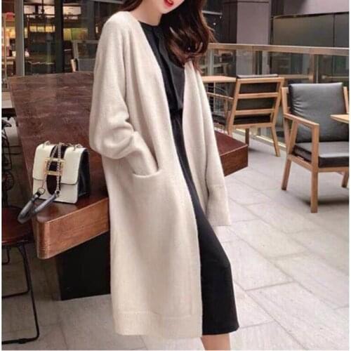 V Neck Women Long Cardigan 2021 Long Sleeve Sweaters Autumn Winter Knitted Loose Oversized Jumper Casual Pull Femme