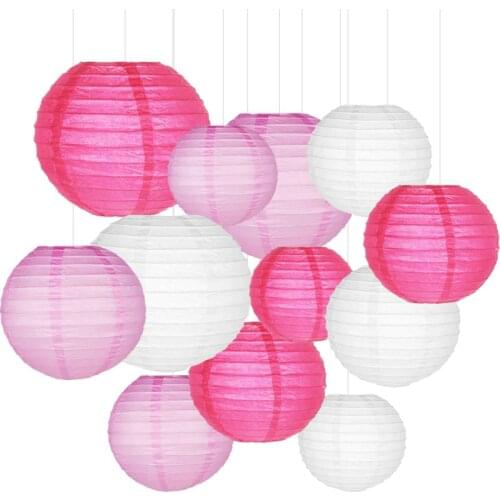 12 Pcs/set Paper Lanterns with Assorted Sizes Round Mix Colors Pink Rose Chinese Paper lampion Wedding Party Hanging Decor Favor