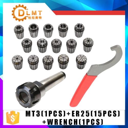 15Pc ER25 Collet Tool+MT3 ER25 Collet Chuck Holder Fixed 1Pc and 1Pc ER25 Spanner form CNC Milling Lathe tool MT2 MT4 Hot Sale