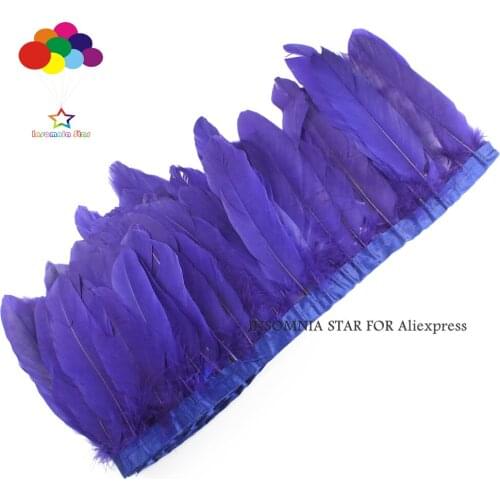 2 Meter geese feather fringe bleached Navy Goose Feather Trims with Satin Ribbon