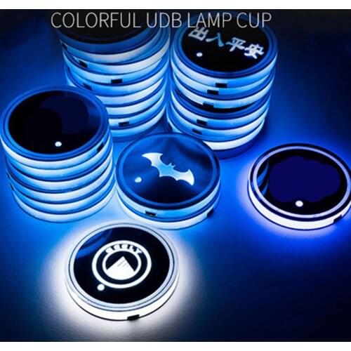 2 pieces Universal Car Anti Slip Mat With 7 Colors Car LED Coaster Cup Non-slip mat Decorative atmosphere lights