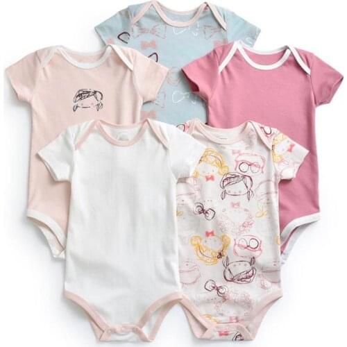 2020 New Summer Baby Cotton Clothes Princess bodysuits for newborn girls Short Sleeve 5 pcs baby clothing Girl Climbing Pajamas