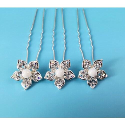 30 Pcs Flower Shiny Crystal Pearl Bridal Wedding Prom Hair Pins Hair Clip