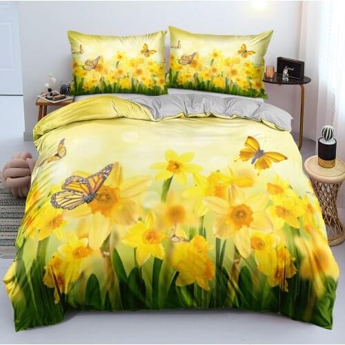 3D Custom Design Flowers Bedding Sets Pillowcases Set Comforter Covers Bed Linens King Queen Full Twin Size Gray Home Textile