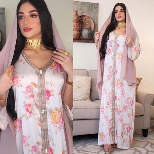 AB080 Dropshipping Elegant Plus Size Dress White Flower Abaya 2021 Woman European Female Jalabiya Arabic Clothes World Apparel