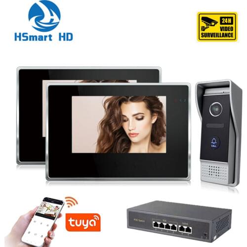 Wireless 7" WIFI Video Intercom System with Night Vision Device Camera Motion Detection White/Black 2 Touch Monitors APP Phone