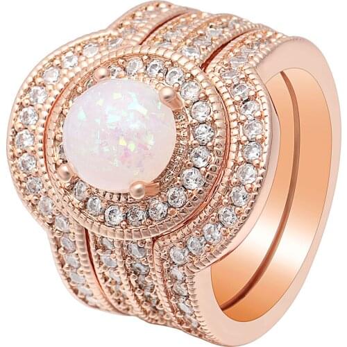 Exaggerated White Fire Opal Big Ring Jewelry Rose Gold Color Fashion CZ Punk Multi-layered Wedding Bands Ring Set For Women Gift