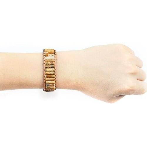 Picture Chakra Natural Stone Handmade Bracelet Jewelry Tube Beads Leather Wrap Bracelet Creative Couples Bracelets