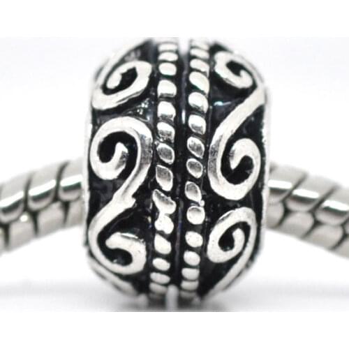 20 Silver Color Pattern Beads Fit Charm Bracelet 11x9mm (B08720)