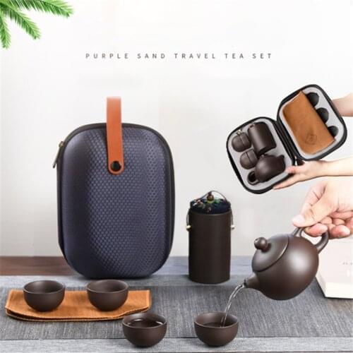 Kung Fu Tea Set Purple Sand Tea Cups Ceramic Portable Travel Teapot Set Tea Caddy + Teapot + Tea Cup Fine Gift