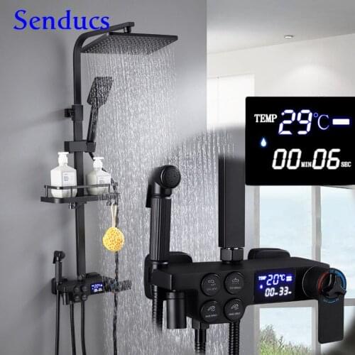 Black Thermostatic Shower Set Rainfall Bath Shower Head Quality Brass Bathroom Mixer Faucet Black Bronze Digital Shower System